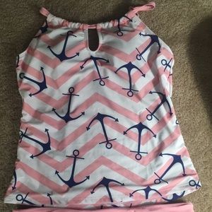 Anchor pink and white zig zag tankini bathing suit